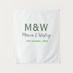 Monogram couple gray green modern romantic date si tapestry