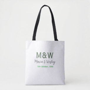 Monogram couple gray green modern romantic date si tote bag