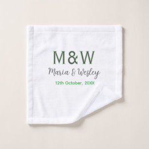 Monogram couple gray green modern romantic date si wash cloth