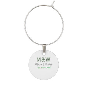 Monogram couple gray green modern romantic date si wine charm