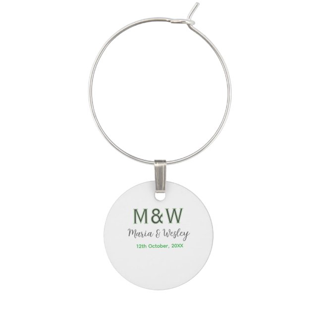 Monogram couple gray green modern romantic date si wine charm (Front)