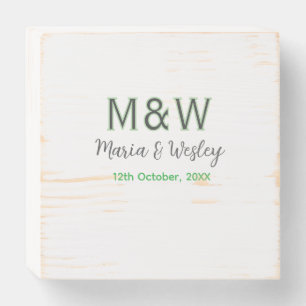 Monogram couple gray green modern romantic date si wooden box sign