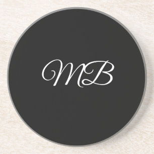 Monogram Couple Initial Black White Gift Favor Coaster