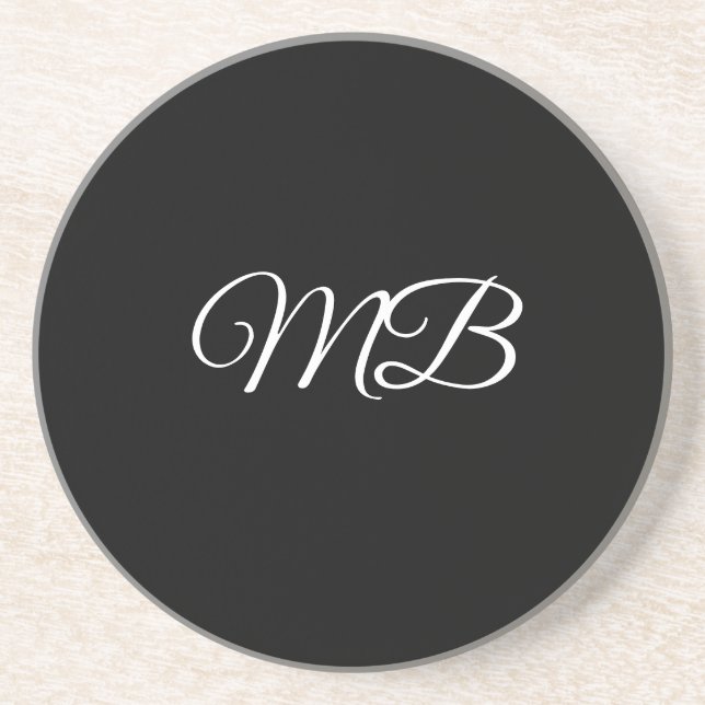 Monogram Couple Initial Black White Gift Favor Coaster (Front)