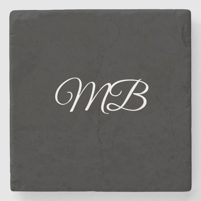 Monogram Couple Initial Black White Gift Favor Stone Coaster (Front)