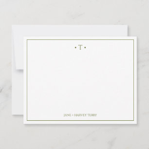 Monogram Couple Initial Olive Green Custom Wedding Note Card