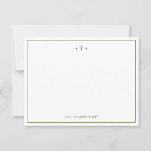 Monogram Couple Initial Olive Green Custom Wedding Note Card