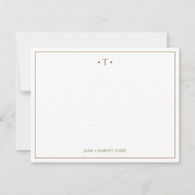 Monogram Couple Initials Brown Custom Wedding Note Card (Front)