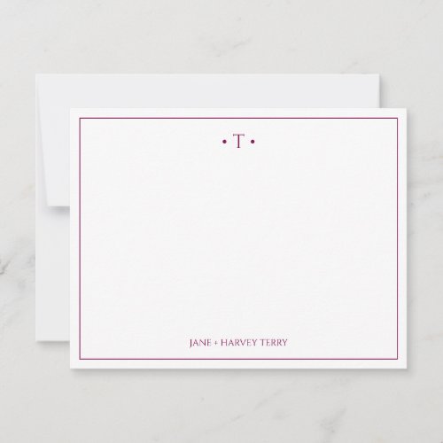 Monogram Couple Initials Burgundy Custom Wedding Note Card