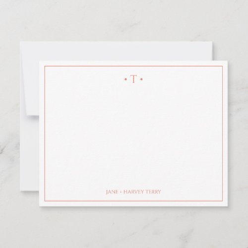Monogram Couple Initials Coral Custom Wedding Note Card