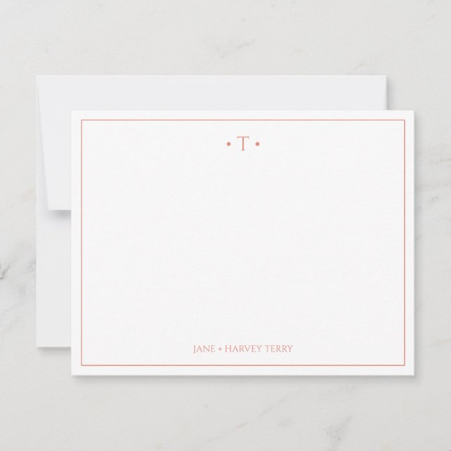 Monogram Couple Initials Coral Custom Wedding Note Card (Front)