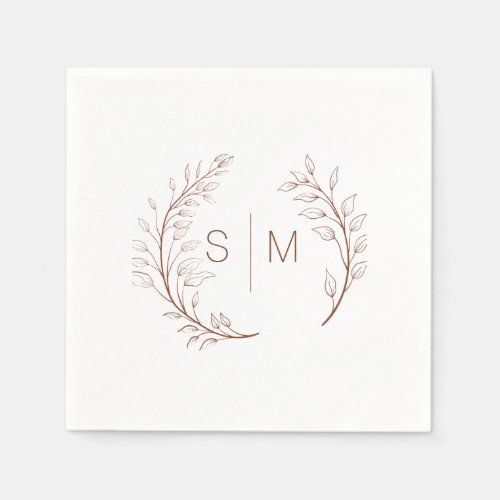 Monogram Couple Initials Leaf Terracotta Color Napkins