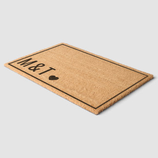 Monogram Couple Initials Love Heart Personalized Fiber Doormat