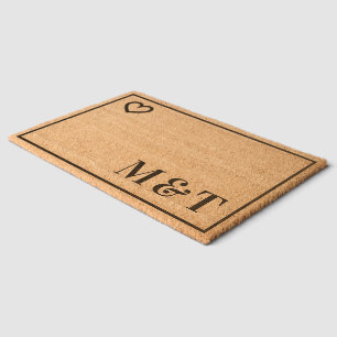 Monogram Couple Initials Love Heart Personalized Fiber Doormat