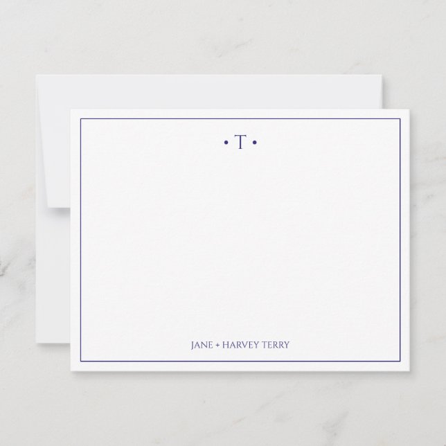 Monogram Couple Initials Royal Blue Custom Wedding Note Card (Front)