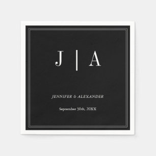 Monogram Couple Name Modern Simple Black And White Napkins