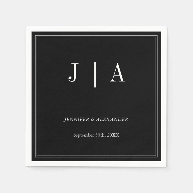 Monogram Couple Name Modern Simple Black And White Napkins (Front)