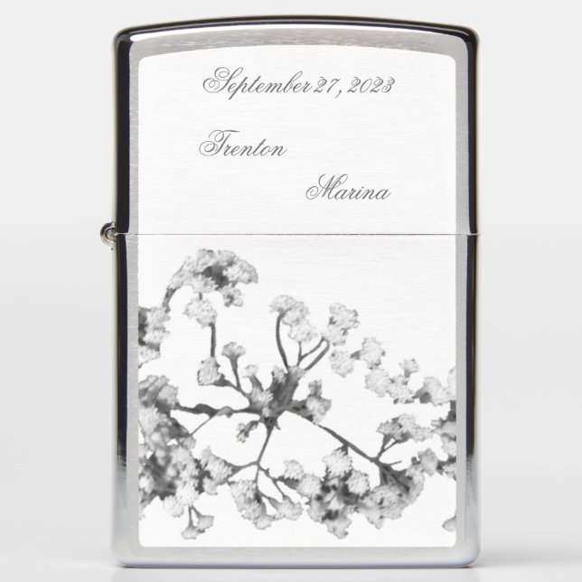 Monogram Couples Baby's-Breath Wedding Anniversary Zippo Lighter (Front)