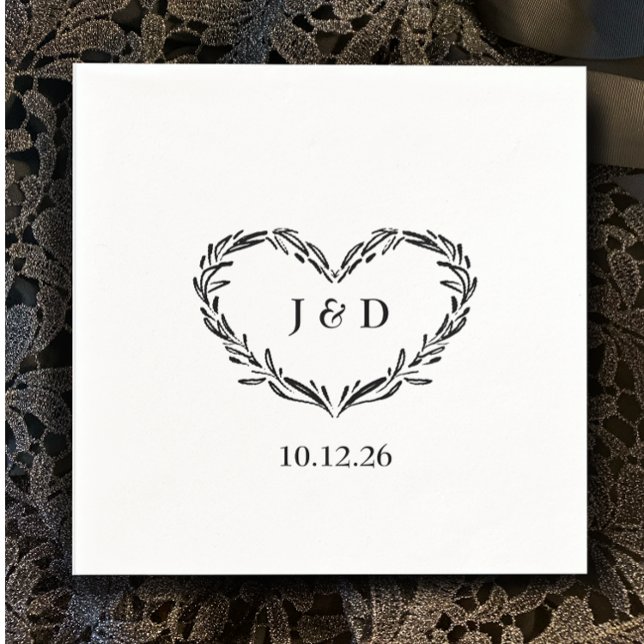 Monogram Couple's Initials Date Hand Drawn Heart   Napkins (Add your initials for custom monogrammed napkins. Botanical hand drawn heart wedding napkin
)