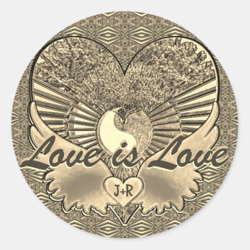 Monogram Couples Initials Love is Love Heart Classic Round Sticker