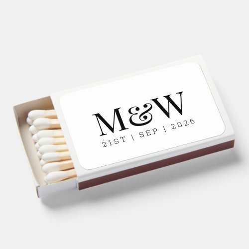 Monogram Couples Modern Wedding Black  White Matchboxes