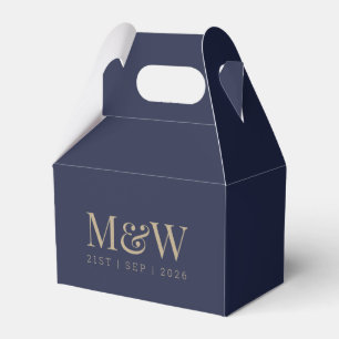 Monogram Couple's Modern Wedding Gold Navy Favor Boxes