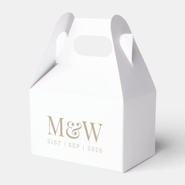 Monogram Couple's Modern Wedding Gold White Favor Boxes (Front Side)