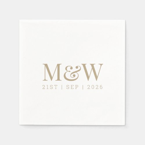 Monogram Couples Modern Wedding Gold White Napkins