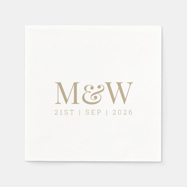 Monogram Couple's Modern Wedding Gold White Napkins (Front)