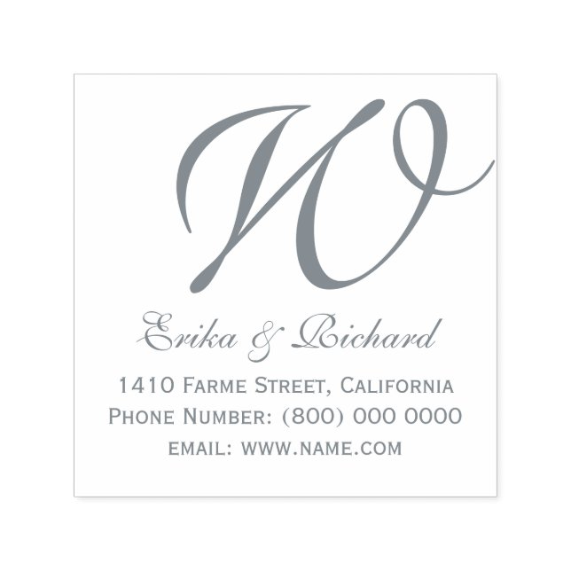 Monogram couple's name & address gray self-inking stamp (Design)