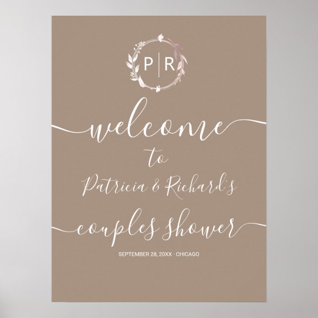 Monogram Couples Shower Welcome Sign (Front)
