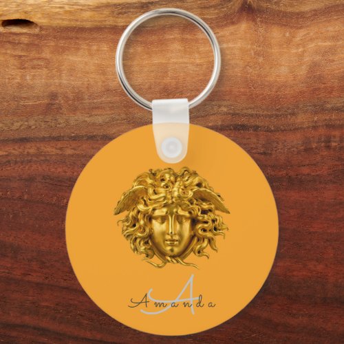 Monogram Couture Gold Medusa Mask Citrus Orange Keychain