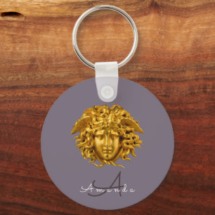 Monogram Couture Gold Medusa Mask Dusky Purple Keychain