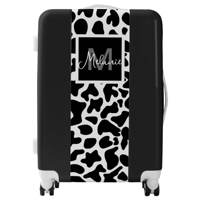 Monogram Cow Animal Print Custom Name Initial Luggage (Front)