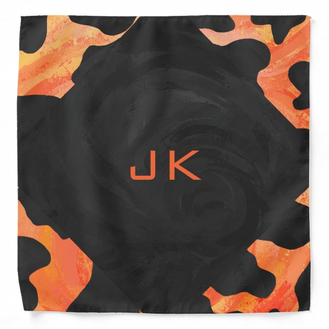 Monogram Cow Black and Orange Print Bandana (Front)