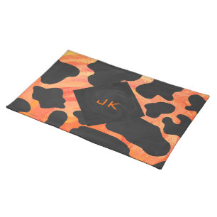 Monogram Cow Black and Orange Print Placemat