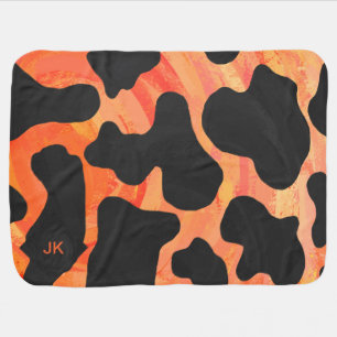Monogram Cow Black and Orange Print Stroller Blanket