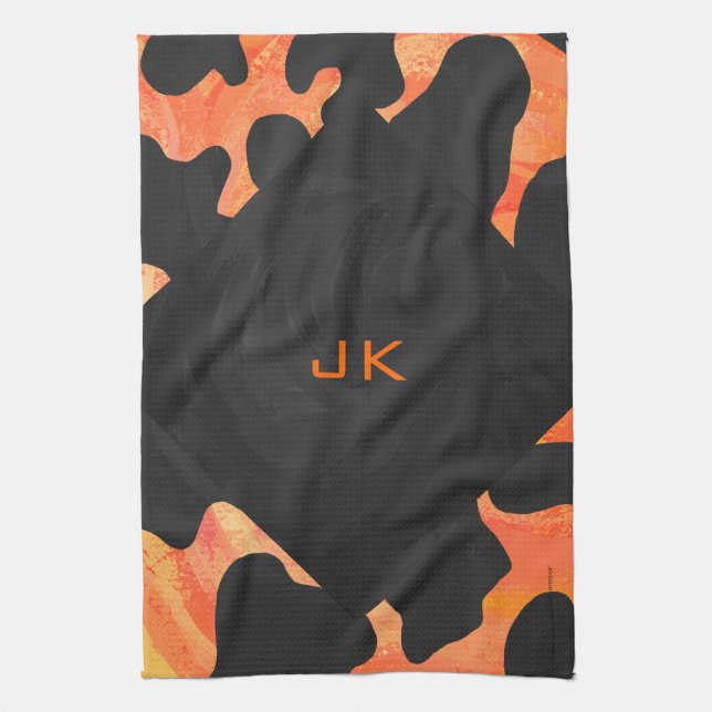 Monogram Cow Black and Orange Print Towel (Vertical)