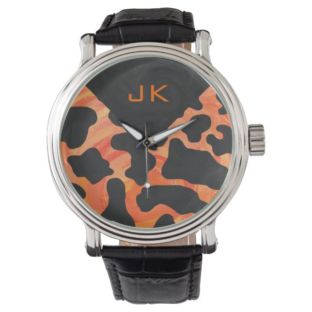 Monogram Cow Black and Orange Print Watch (Front)