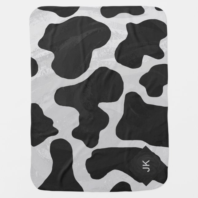 Monogram Cow Black and White Baby Blanket (Front)