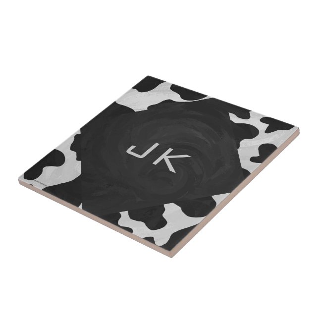 Monogram Cow Black and White Ceramic Tile (Side)