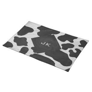 Monogram Cow Black and White Cloth Placemat
