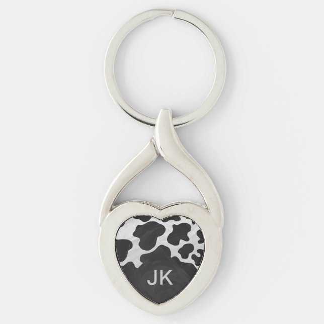 Monogram Cow Black and White Keychain (Front)