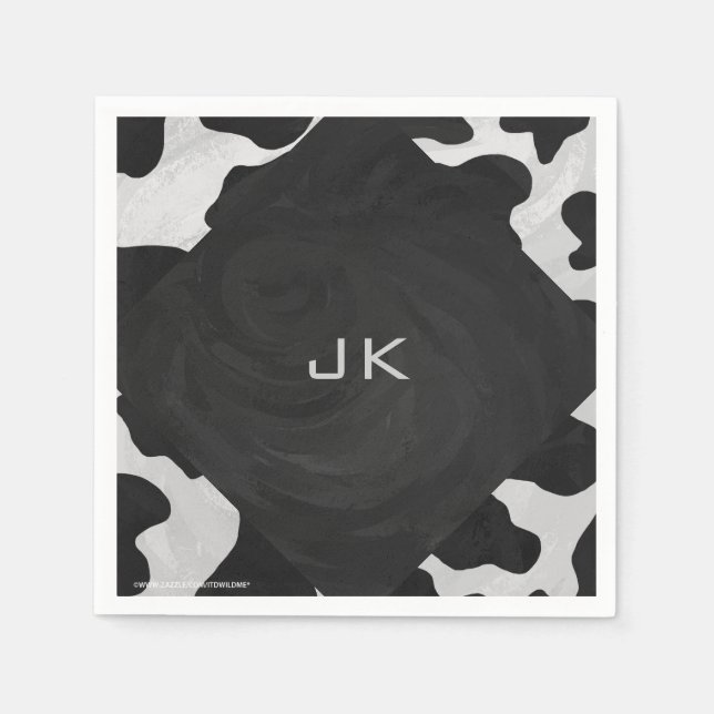 Monogram Cow Black and White Paper Napkins (Front)