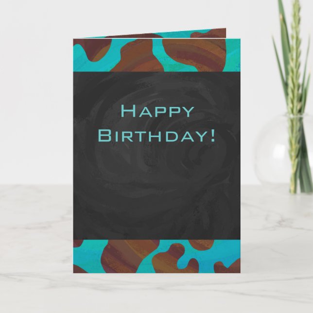 Monogram Cow Brown and Teal Print Card (Front)