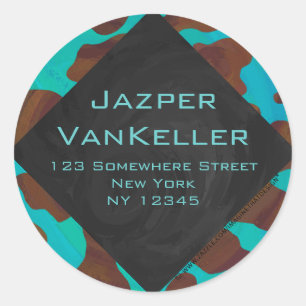 Monogram Cow Brown and Teal Print Classic Round Sticker