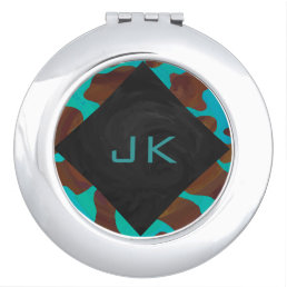Monogram Cow Brown and Teal Print Compact Mirror
