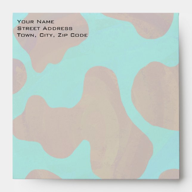 Monogram Cow Brown and Teal Print Envelope (Front)