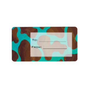 Monogram Cow Brown and Teal Print Label