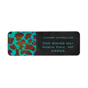Monogram Cow Brown and Teal Print Label